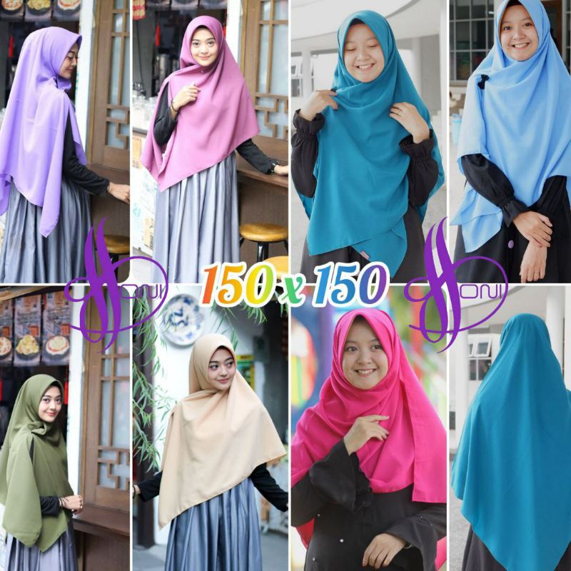 Jilbab Kerudung Segi Empat Syari Jumbo Wolfis Premium Honi Hijab Fashion 120x120 130x130 150x150