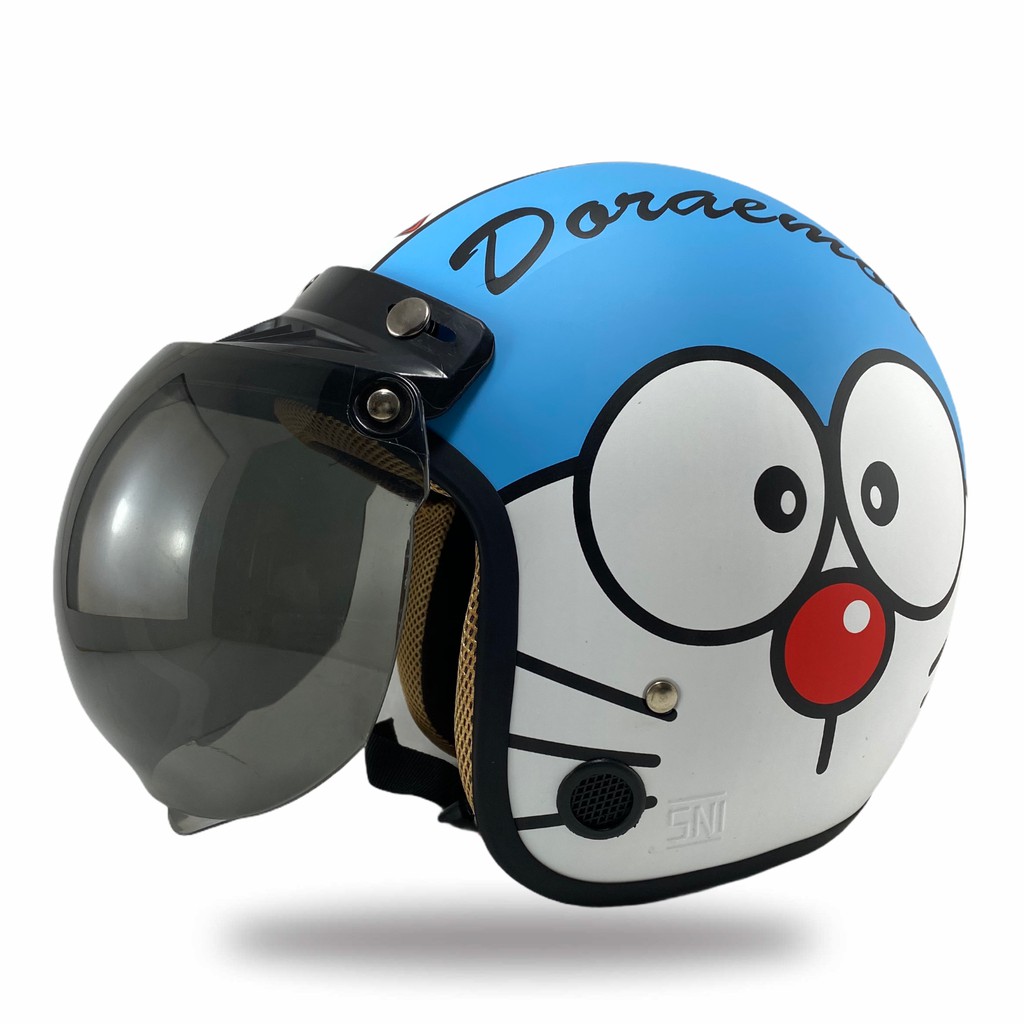 Helm Bogo Dewasa Pria Wanita Helem Retro Hlem Cewek Motor Sni Motif Doraemon