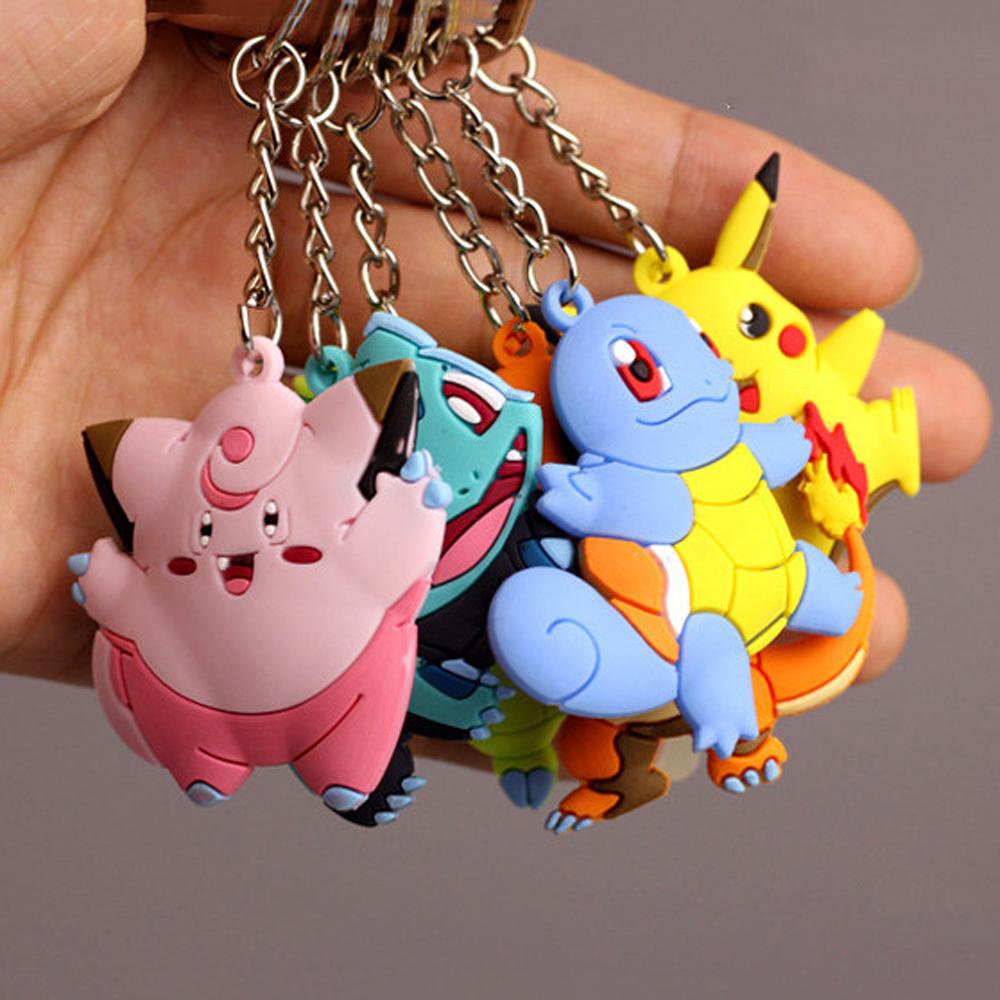 QUINTON Gantungan Kunci Pokemon Mainan Pokemon Jigglypuff Bulbasaur Charmander Pikachu Key Rings