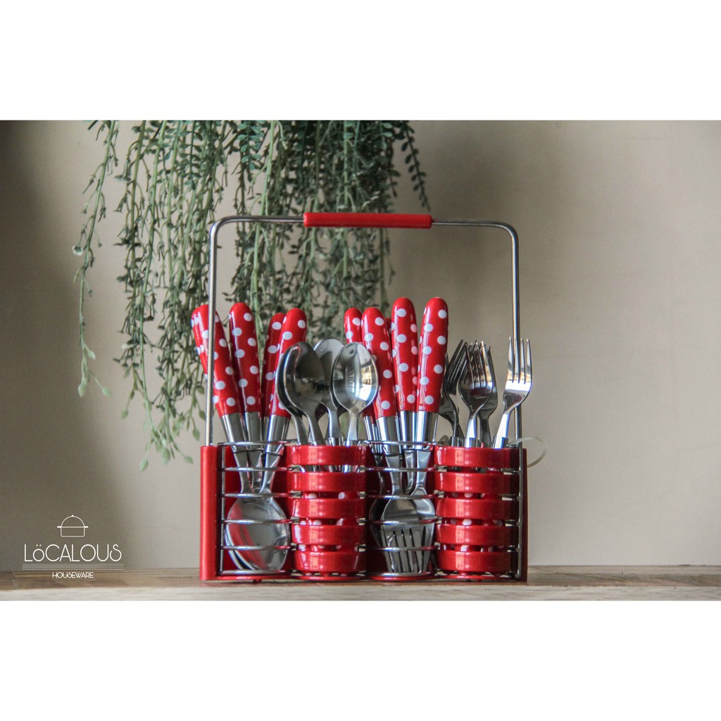 VICENZA SENDOK POLKADOT ORIGINAL SET ISI 24 PCS Sendok Garpu