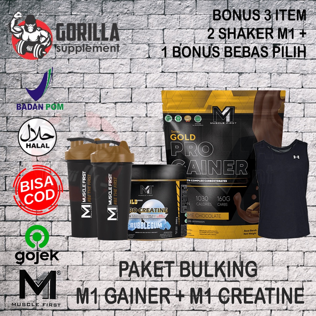 Paket Naik Berat badan Bulking Muscle First Pro Gainer 2 lbs 6lbs lb  Dan Pro Creatine 300 gram m1