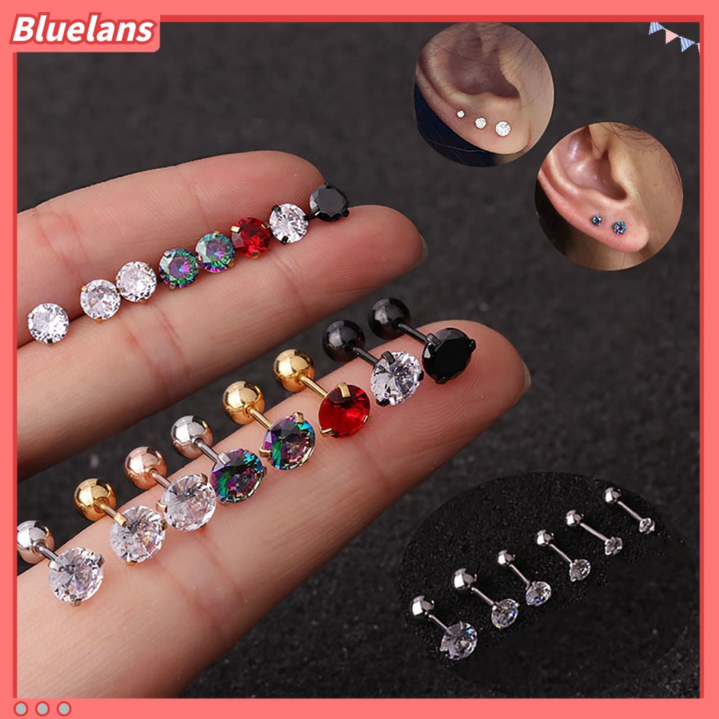 1 Pc Anting Stud Cubic Zirconia Warna-Warni Untuk Wanita