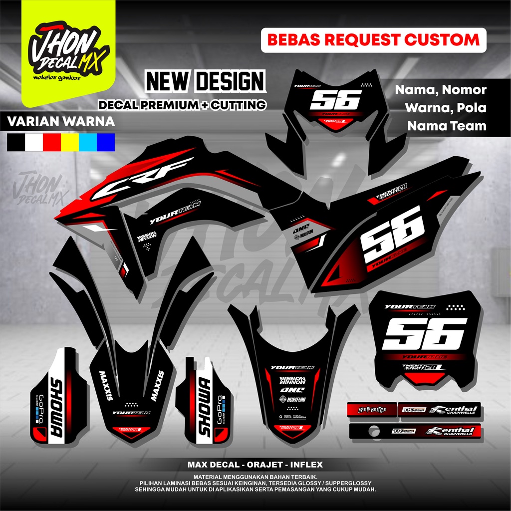 DECAL CRF HITAM MERAH FULL BODY DECAL CRF SUPERMOTO FULL BODY DECAL CRF PUTIH By JhonDecal CRF10 / D
