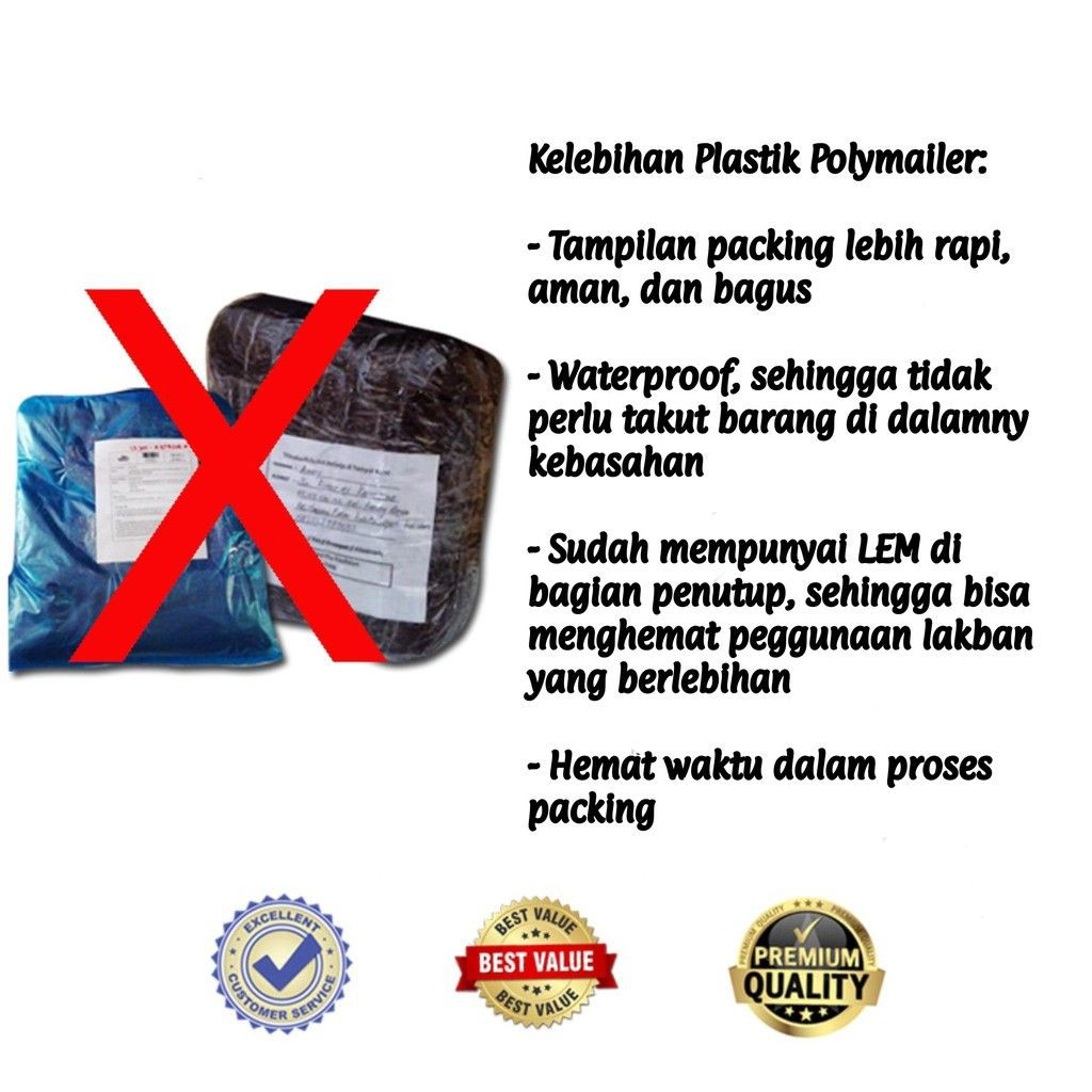 via Plastik POLYMAILER (isi 100 pcs) 17 x 30 cm Shopping Bag Kantong Packing Olshop Lem Penutup