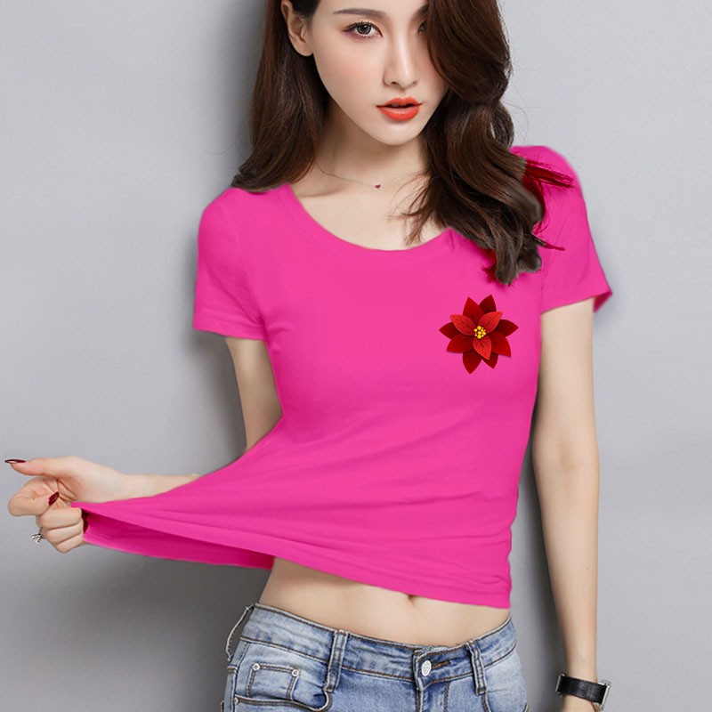 YOUSRTYLE1119 - KAOS WANITA ONECK RED FLOWER/ KAOS TERLARIS / KAOS ONECK/ VALENTINE