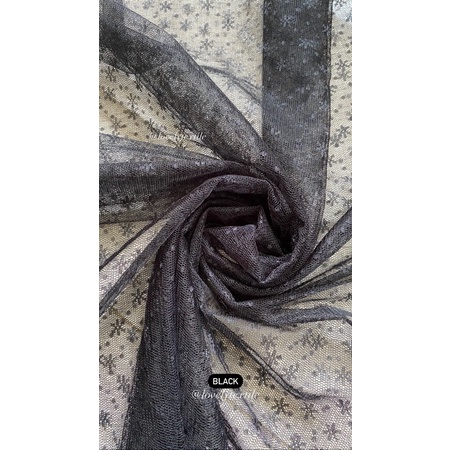 Kain Tile Salju Bintang Tille Dot TULLE SNOW FLAKES Kain Kebaya Brokat Tile-Hitam