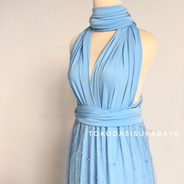 Multiway convertible infinity maxi dress sky blue pearl bridesmaid prewedding party ready