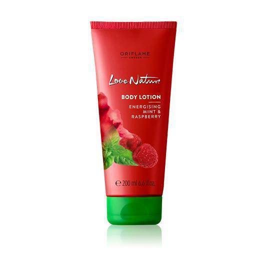 oriflame . READY. Love Nature Body Lotion Energising Mint & Raspberry. hand body raspberry