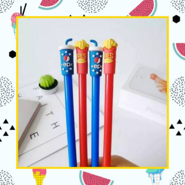 

GP021 BOLPEN PULPEN PEPSI FRENCH FRIES TINTA GEL INK PEN NEEDLE BLACK HITAM 0.38MM LEIDIS STATIONARY