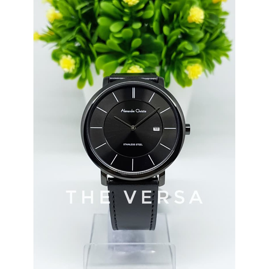 Alexandre Christie AC 8589 Jam Pria Kulit Full Black