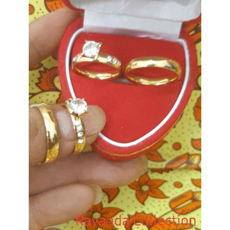 Cincin Couple Asli Titanium Lapis Mas Permata Plus Box