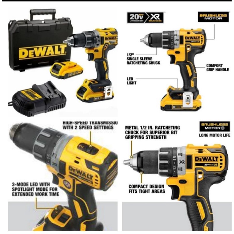 Jual Mesin Bor 18V Dewalt DCD791D2-B1 XR Lion Brushless Drill Driver 2 ...