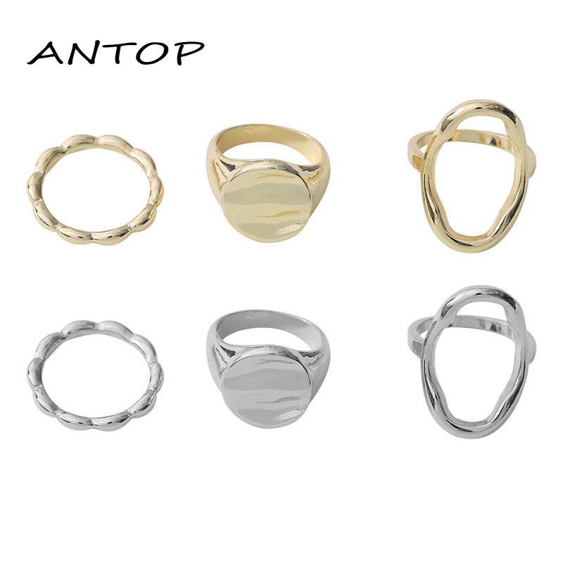 3pcs Cincin Jari Telunjuk Desain Geometri Hollow Untuk Wanita