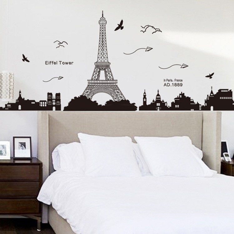 RELIZA WALL STICKER SILUET PARIS HITAM KOTA CITY EIFFEL TOWER KK049 STIKER DINDING