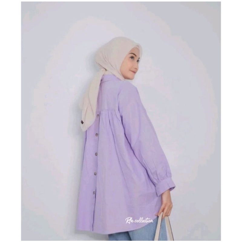 Kemeja Linen wanita karina shirt /kemeja wanita kncing depan belakang