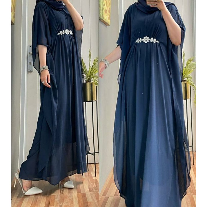 Hana Kaftan, KAFTAN WANITA MUSLIM CANTIK FIT XXL LD 120 BAHAN CERUTTY WITH FURING MIX MUTIARA ZIPPER BUSUI OOTD MODIS TERMURAH