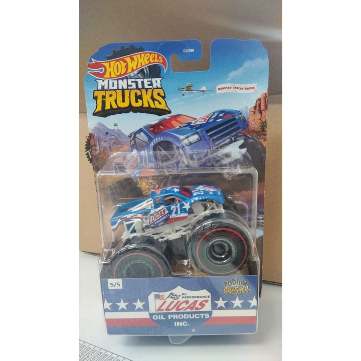 BEST SELLER | Diecast Hot Wheels Monster Trucks PODIUM CRASHER LUCAS OIL PRODUCTS INC Themed B21 Ska