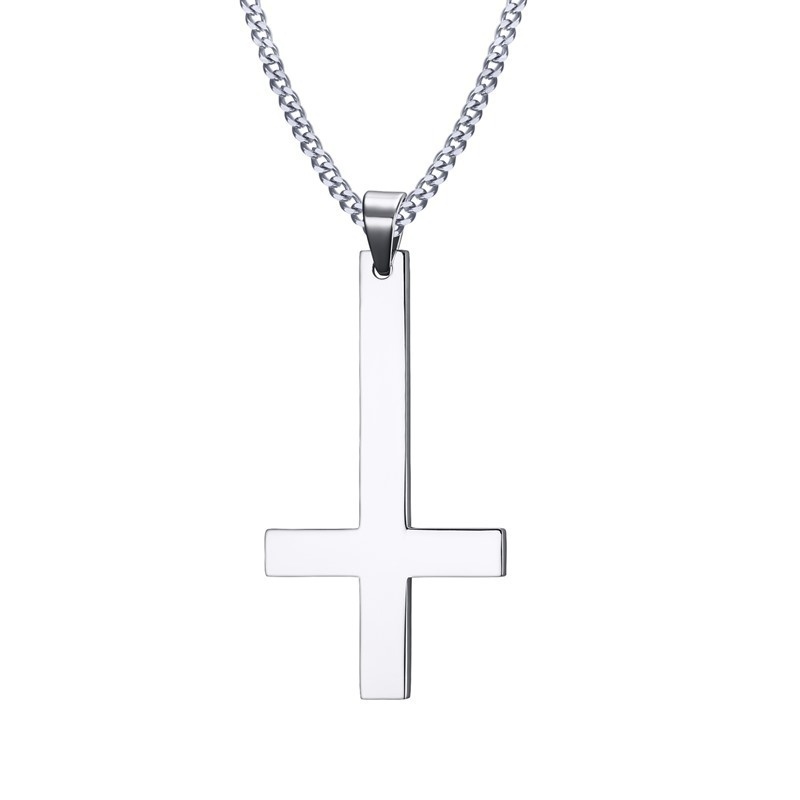 Male Black Plated St Peter's Inverted Cross Pendant Necklace for Men Stainless Steel Choker Crux de Sanctus Petrus Jewelry