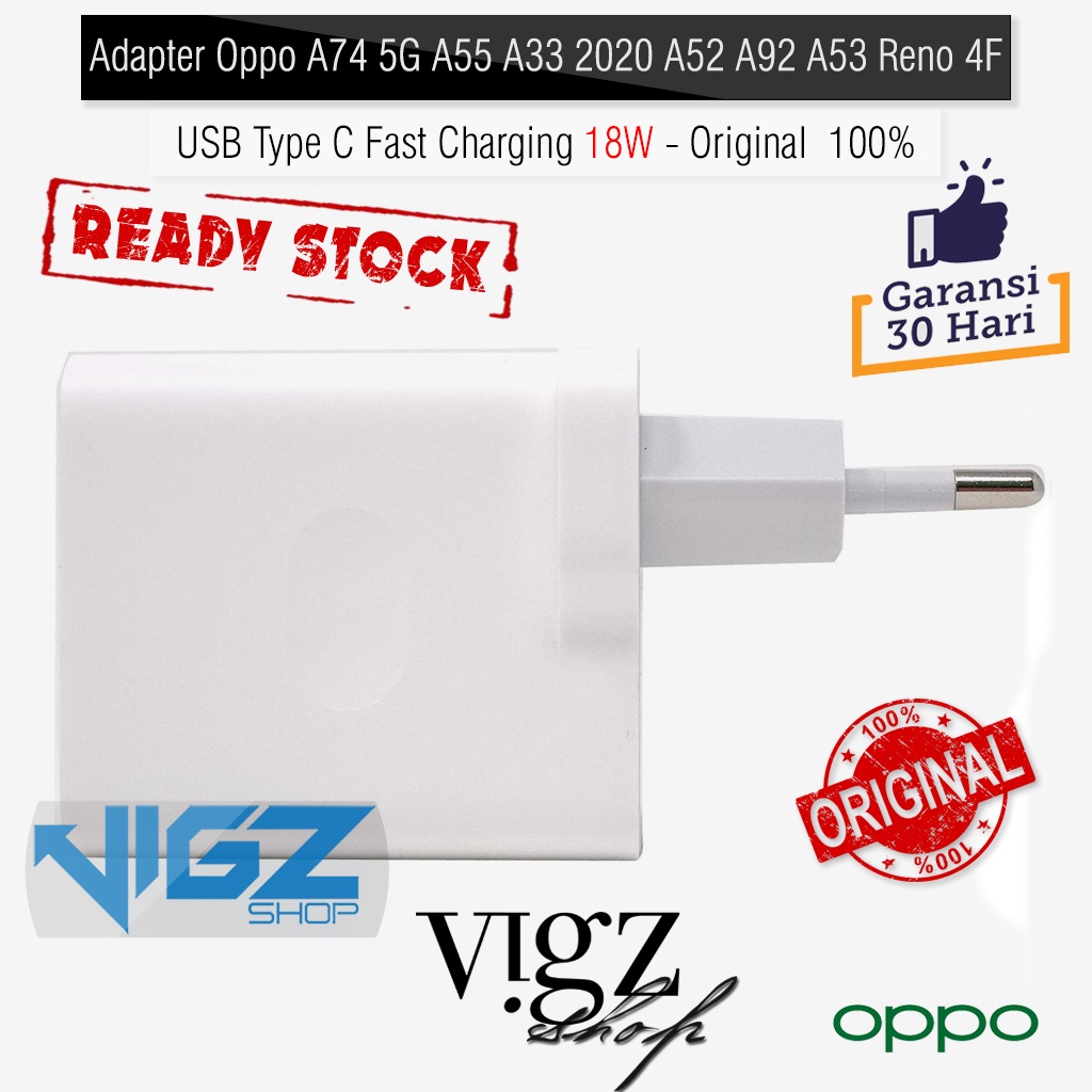 Adapter Adaptor Oppo 18W Oppo A52 A53 A54 A74 5G A55 A33 2020 A92 Reno 4 F Original 100%