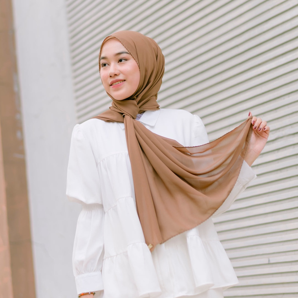 Lozy Hijab - Embroidery Signature Shawl Series 2 ( Pashmina Bordir Lozy x Hamidah )-Soft Hazelnut