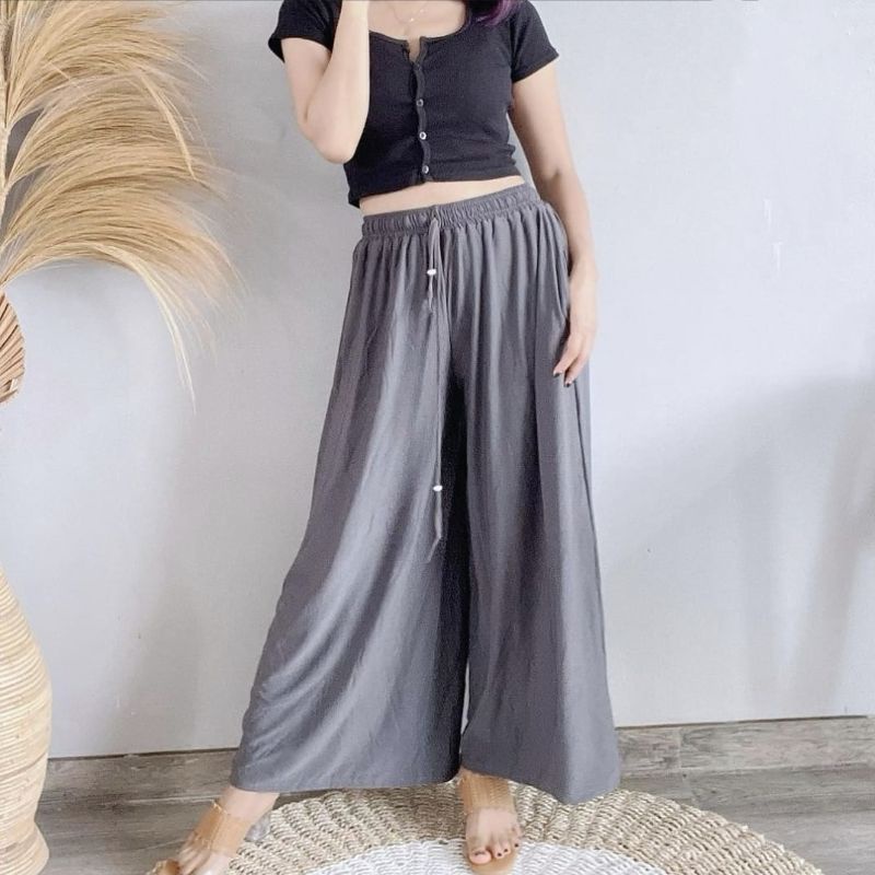 (BISA COD) Celana Panjang Kulot Wanita /Daily Kulot Umbrella Jumbo bahan moscrepe-Abu tua