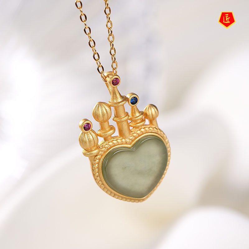 [Ready Stock]Hetian White Jade Love Castle Pendant Exquisite Refined Grace