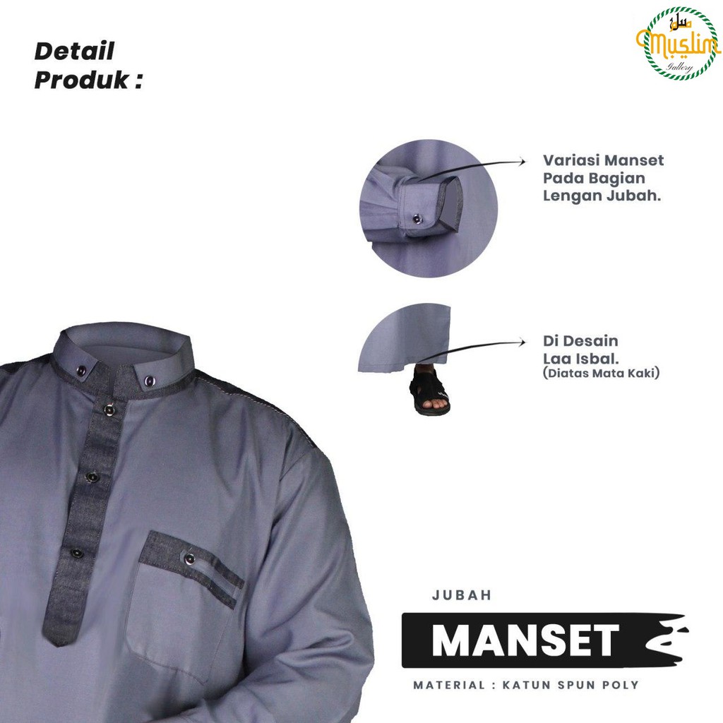 Baju Jubah Gamis Pria Lengan Panjang Model Saudi Bahan Katun Dengan Manset di Lengan-3