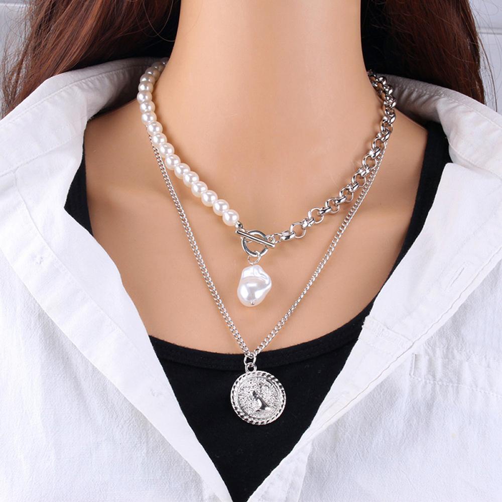 Rebuy Multilayer Pearl Necklace Untuk Wanita Potret Warna Emas Perak Leher Rantai Butterfly Necklace