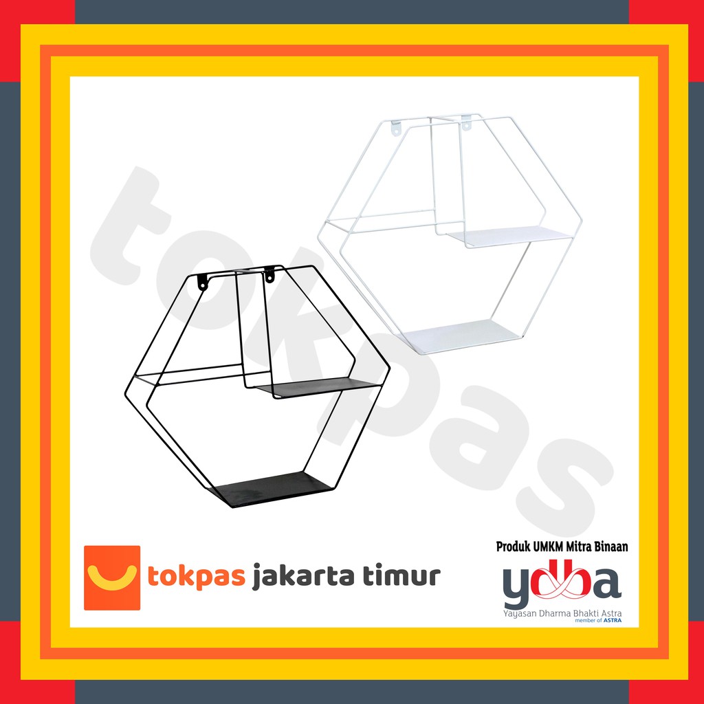 Rak Dinding Hexagonal Besi / Rak Dinding Pajangan Gantung Tempel