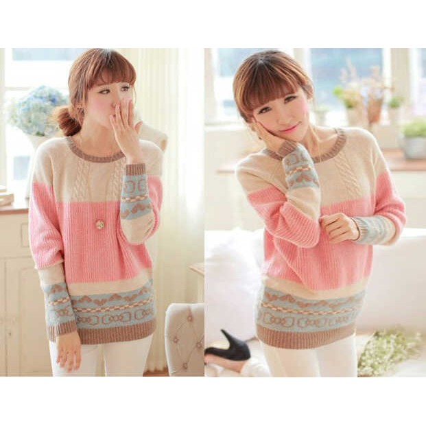 [sweater pinky RO] Sweater Wanita Rajut Pink