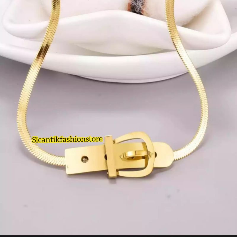 Gelang Wanita Titanium Gold Motif Gesper Terbaru Anti Karat selamanya Gelang Titanium Terlaris Kekinian Mewah