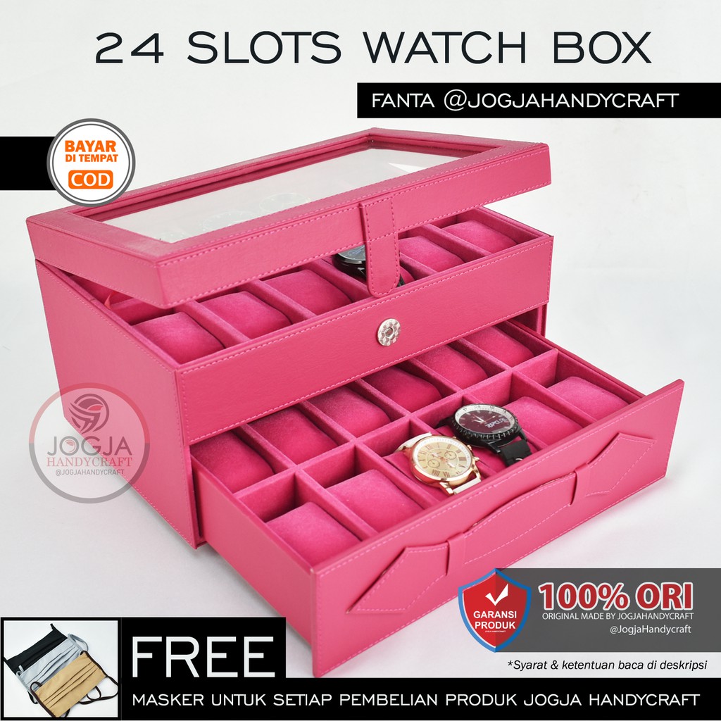 Kotak Tempat Jam Tangan isi 24 Magenta / Display Jam Tangan / Watch Box Organizer