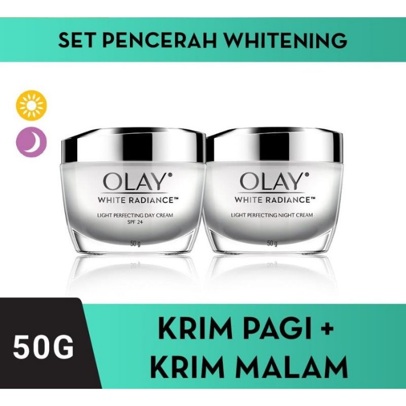 OLAY WHITE RADIANCE LUMINOUS LIGHT PERFECTING DAY CREAM-NIGHT CREAM (1 PAKET KRIM SIANG DAN MALAM)