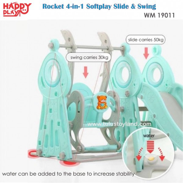 Happy Play Rocket 4 in 1 Softplay Slide Swing Basket Musik wm 19011 4in1 Perosotan Ayunan Anak Murah