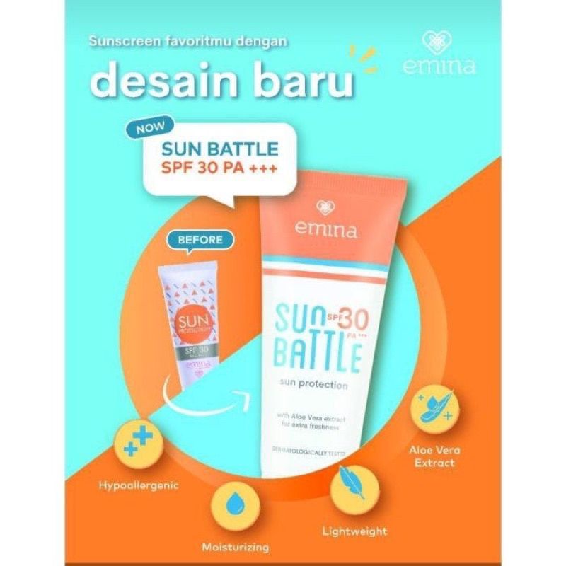 Emina Sun Protection SPF 30 PA+++/ Emina Sun Battle KEMASAN BARU SPF 30 pa+++