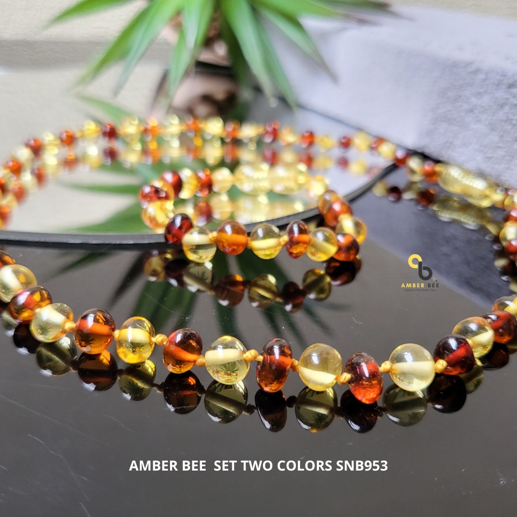 AMBERBEE Set Kalung Gelang Amber Lithuania Bayi &amp; Anak Tumbuh Gigi Premium Glossy Mix2 NGBLC2953