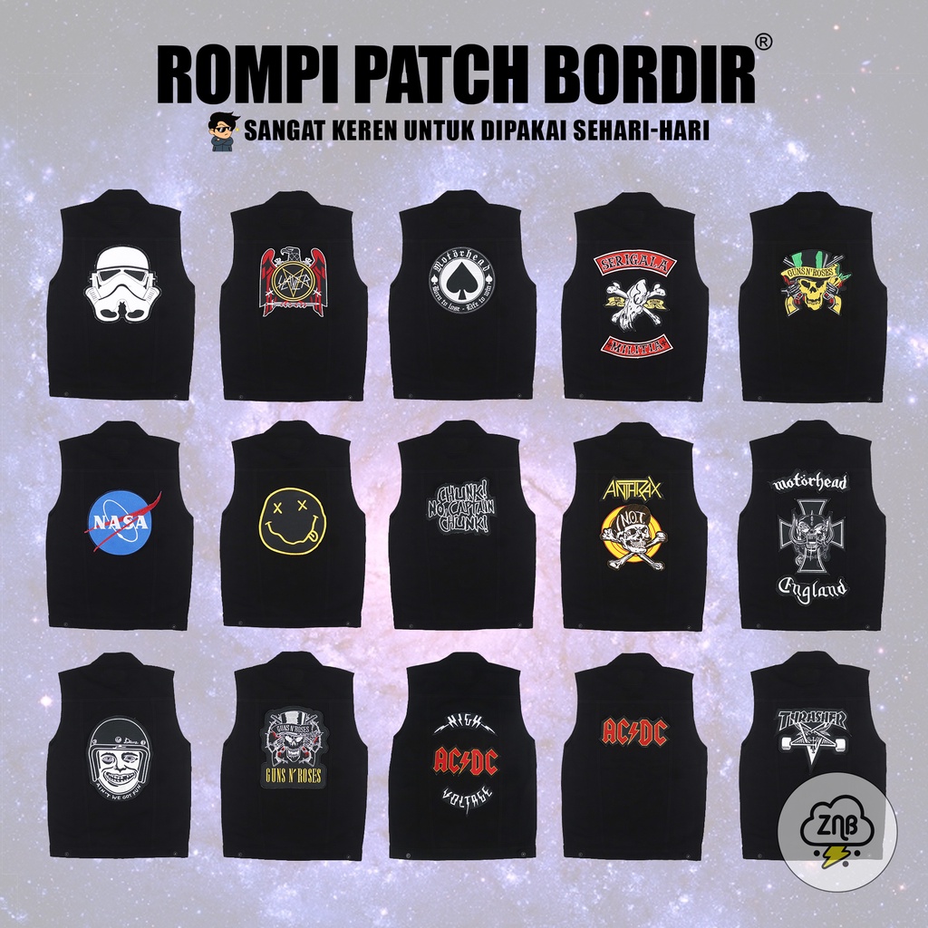 Rompi Motor denim Rompi Musik Pelindung Dada Rompi Jeans Pria Rompi ACDC Rompi Pria Wanita Rompi Keren