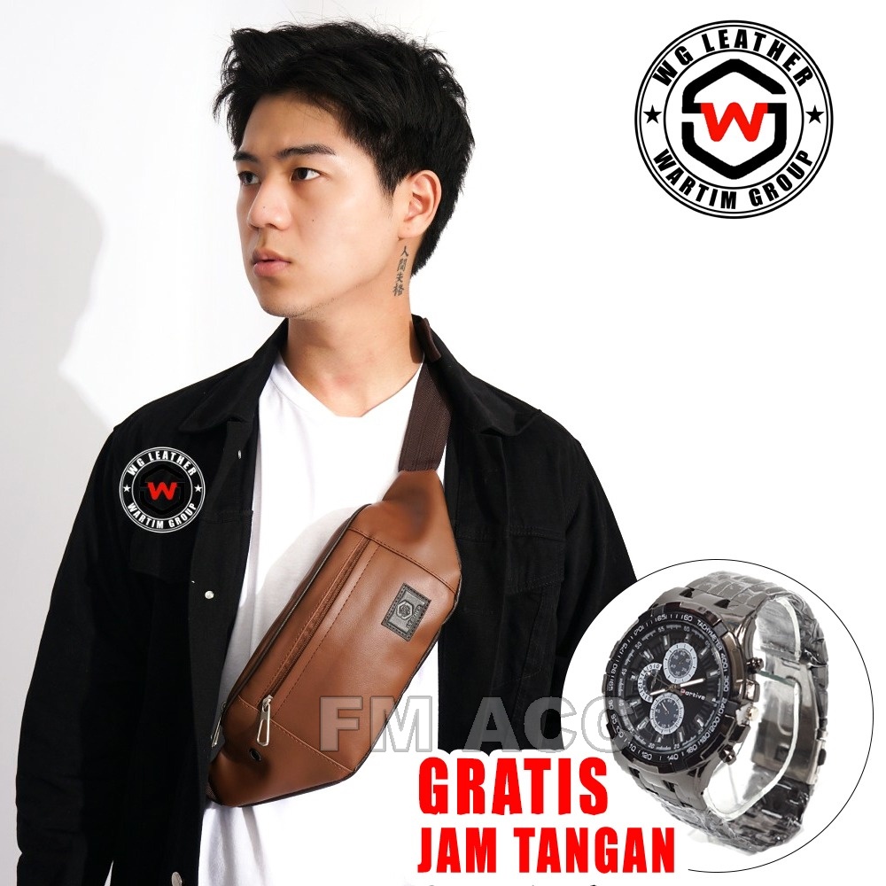 {PAKET GANTENG} Tas Selempang Pria Import Tas Slempang waistbag Origial WG FREE Jam tangan pria Stainles wanita Kualitas Import Terbaru 2022 Garansi Uang Kembali Terbaru 2022