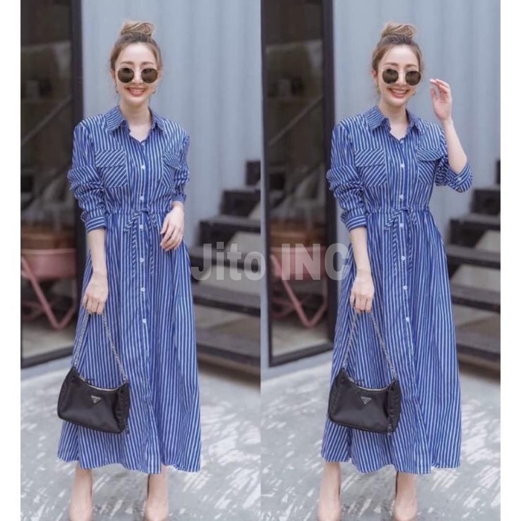 TUNIK SALUR TALI PINGGANG BAHAN KATUN // TUNIK KEKINIAN // TUNIK GARIS 072