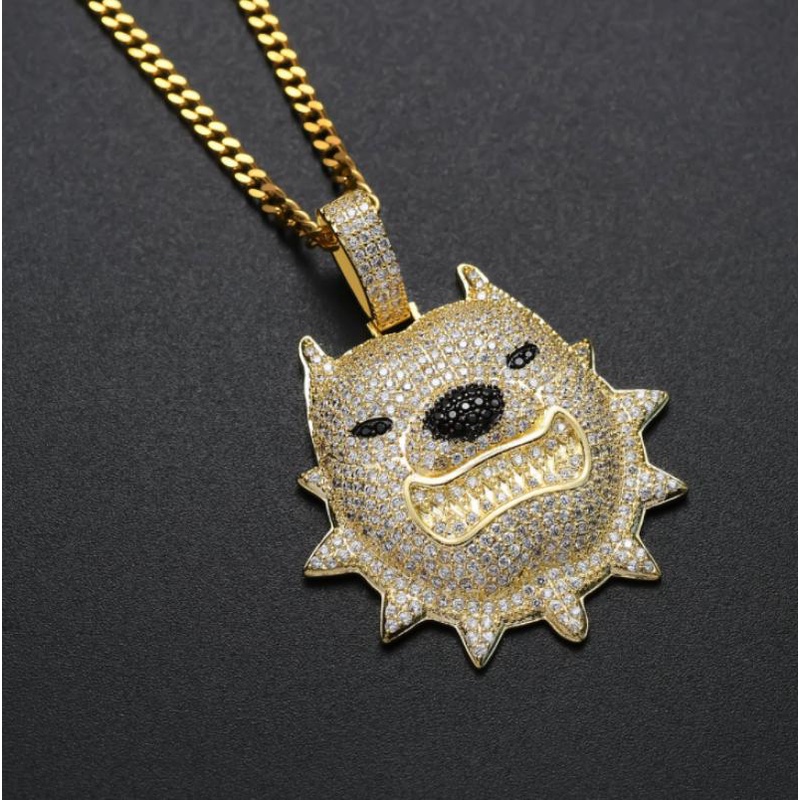 Kalung Liontin Kepala Anjing Gaya Hip Hop Rock Untuk Pria Dan Wanita