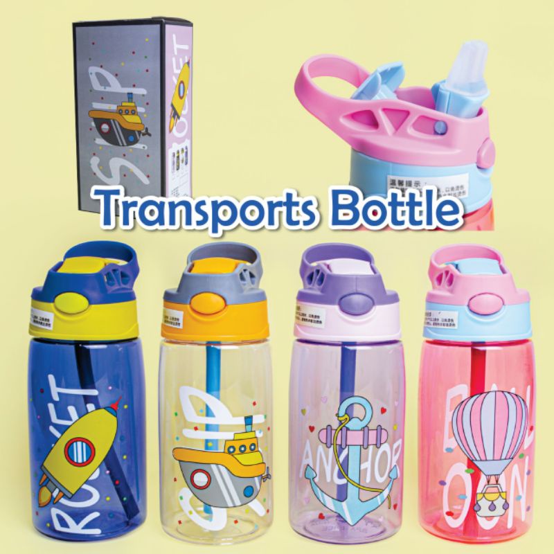 Botol Air Minum 450 ml / Botol Minum Anak Lucu Motif Karakter Imut dengan Sedotan BPA FREE