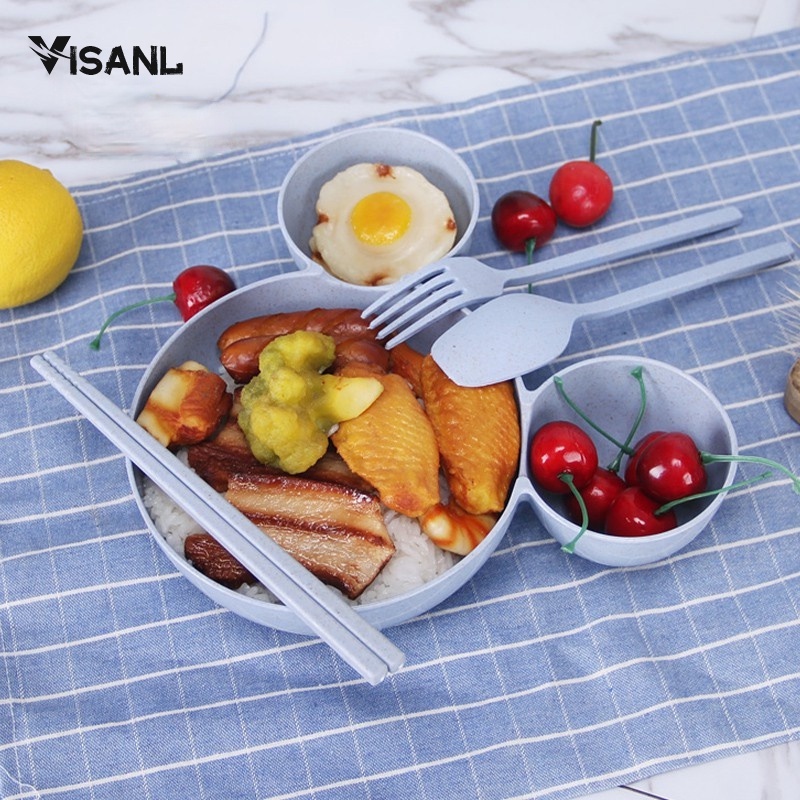 Mangkok Set Peralatan Makan Anak 4 in1Bahan Jerami Gandum Children Tableware Piring Kartun VS-25