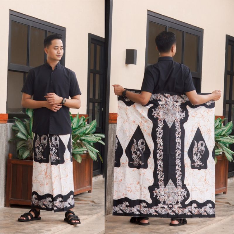 Sarung Dewasa Wayang Gunungan Hitam Putih Katun Primatex