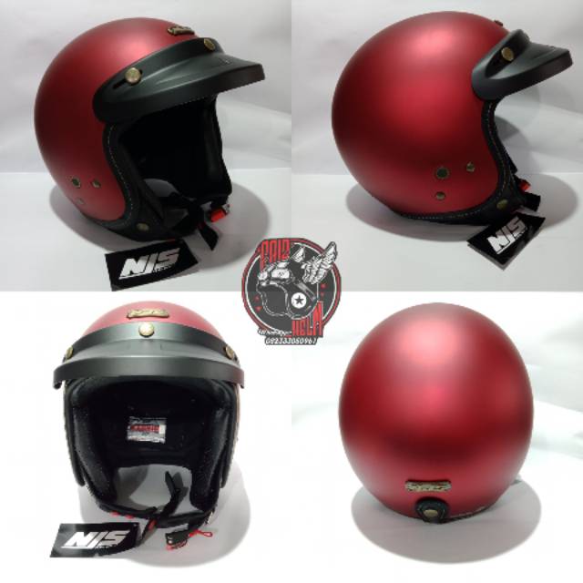 helm NJS NR80S Retro Maroon doff bisa tambah kaca bogo ori