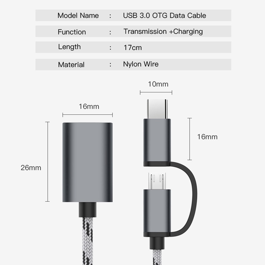 Otg 2 in 1 Kabel Data / Charger Micro USB / Tipe C Multifungsi Untuk Android