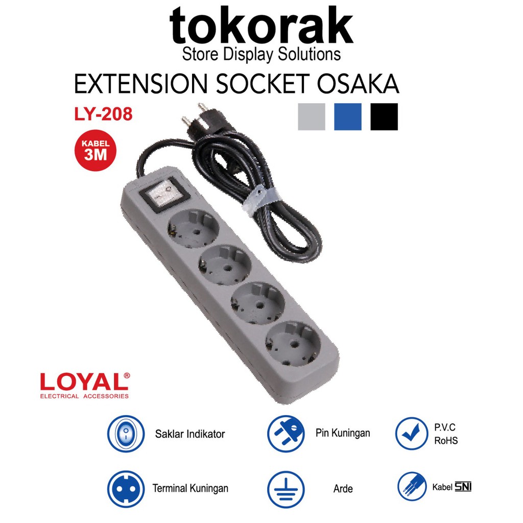 STOP KONTAK COLOKAN OSAKA 4LB 3MTR LY- 208 LOYAL EXTENTION SOCKET