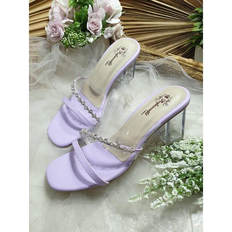 sandal tiara warna lilac cantik 7cm kaca