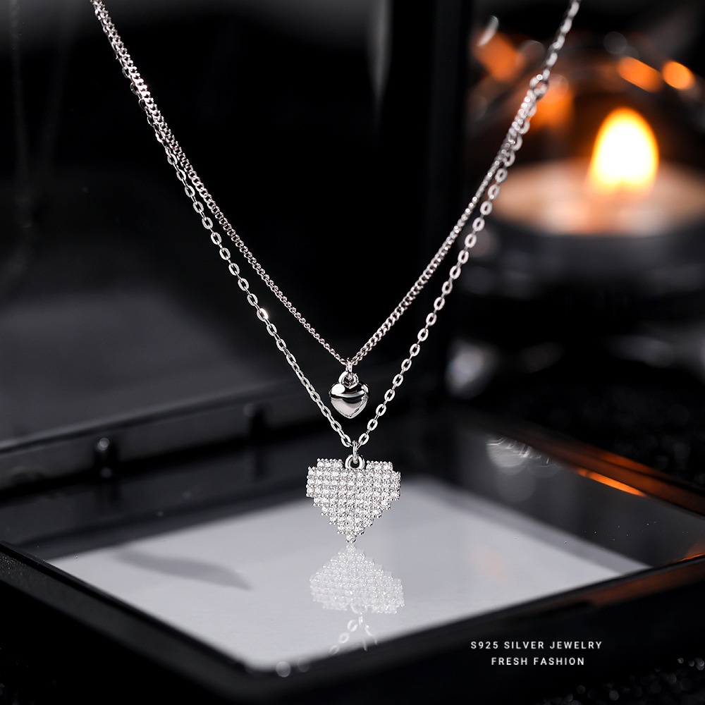 Kalung Rantai Klavikula Ganda Desain Hati Untuk Wanita