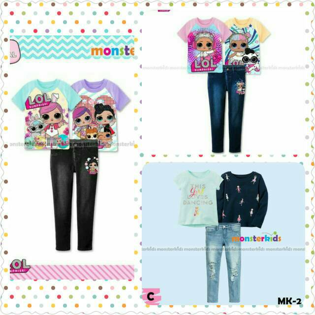 Love dancing set. Baju setelan anak cewe 3in1 jeans panjang mk
