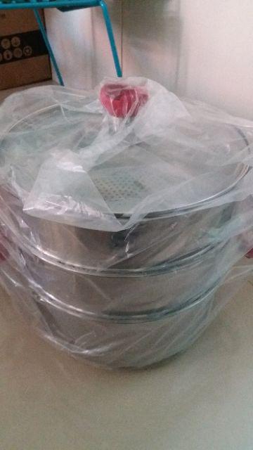 Panci Susun 3 Supra Super Steamer 32 Cm Besar Stainless Steel Kukus Tingkat Masak Arisan Tutup Kaca